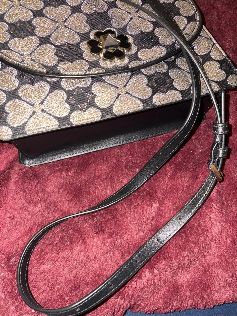 AUTHENTIC KATE SPADE Glitter Clover Satchel in Black and Gold